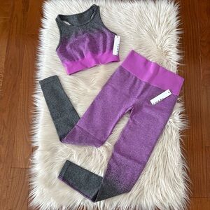 Koral Ombre Orchid Seamless Crop Top and Leggings Workout Set XS